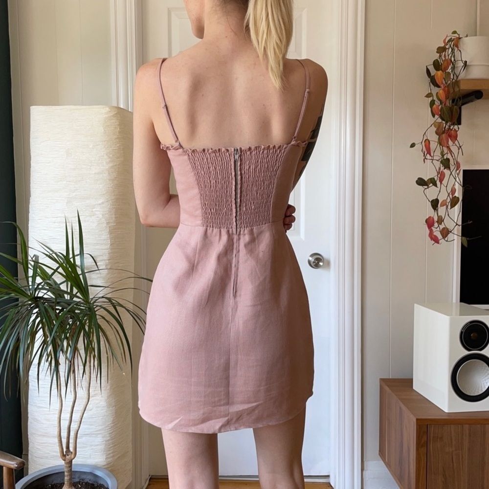 Reformation Ava Ruffled Linen Mini Dress Soft Girl Balletcore Pink Size 2 - Picture 6 of 11
